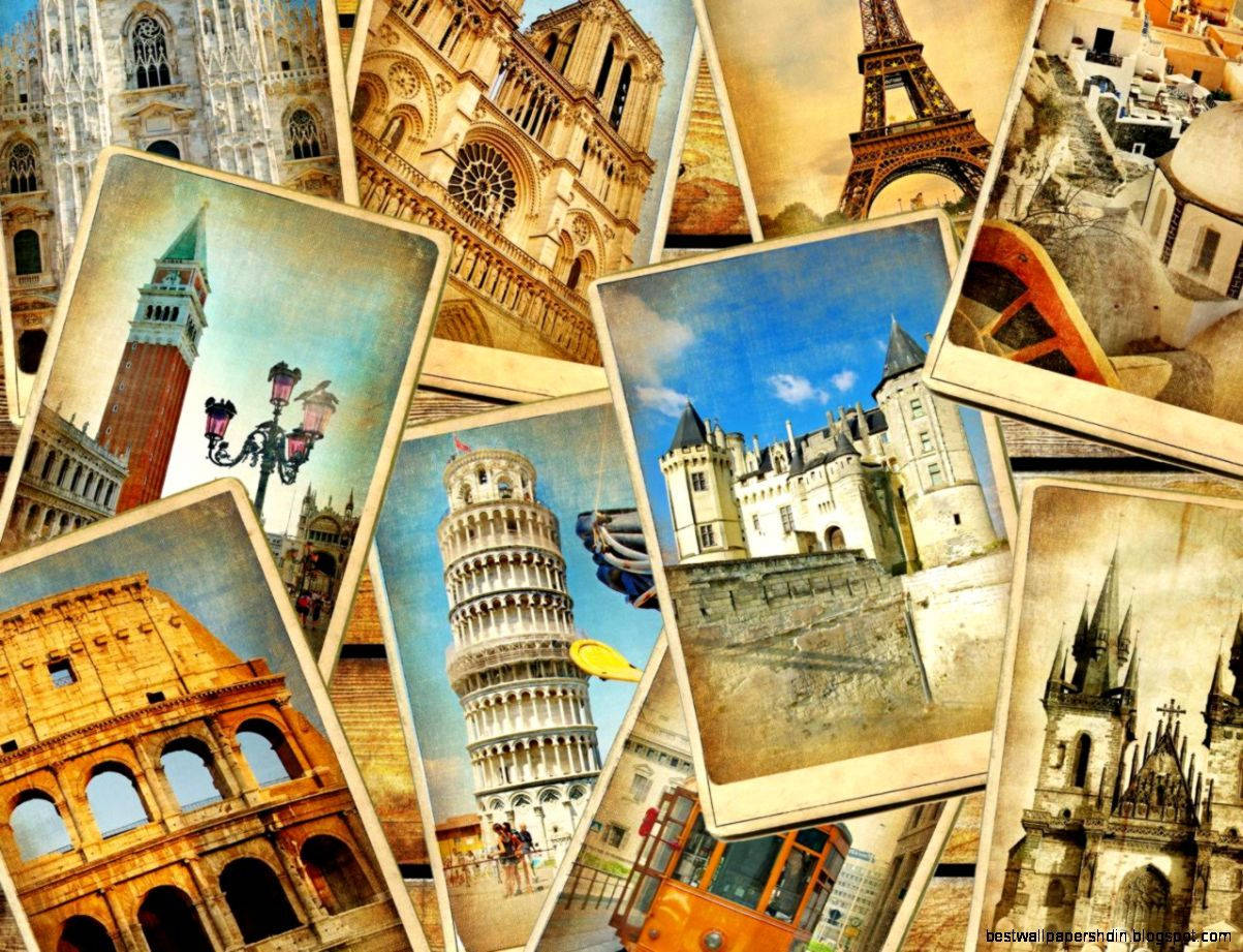 En collage af billeder af forskellige landemærker i forskellige lande Wallpaper