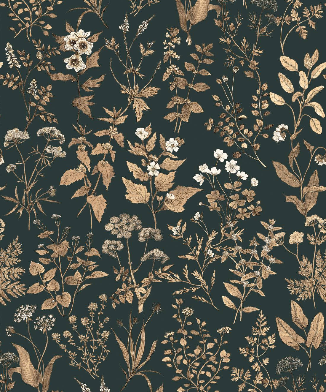 Einetapete Mit Goldenen Und Braunen Blumen Darauf Wallpaper
