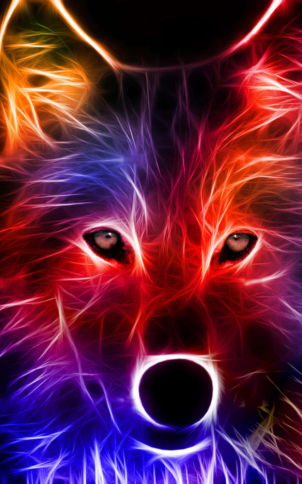 A Colorful Wolf Face With A Black Background