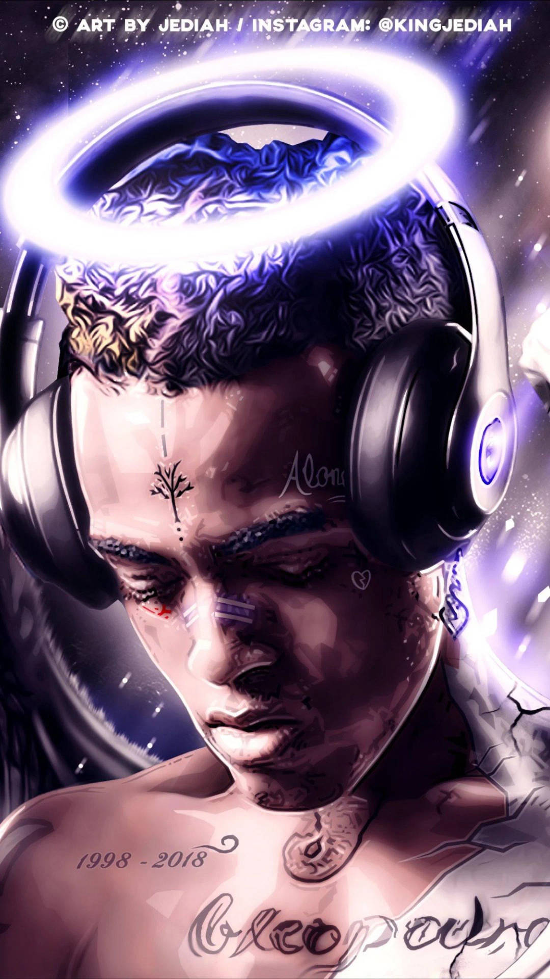 Cool Xxxtentacion With Halo And Headphones Wallpaper