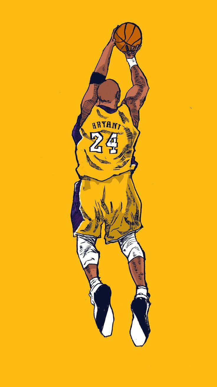 En tegning af en basketballspiller i luften, der skyder et skud Wallpaper