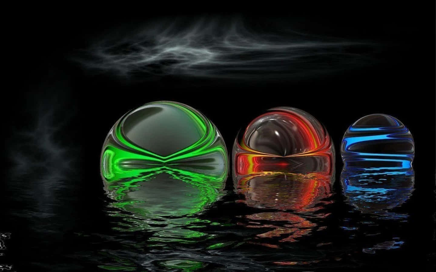 Trefärgglada Glasbollar I Vattnet