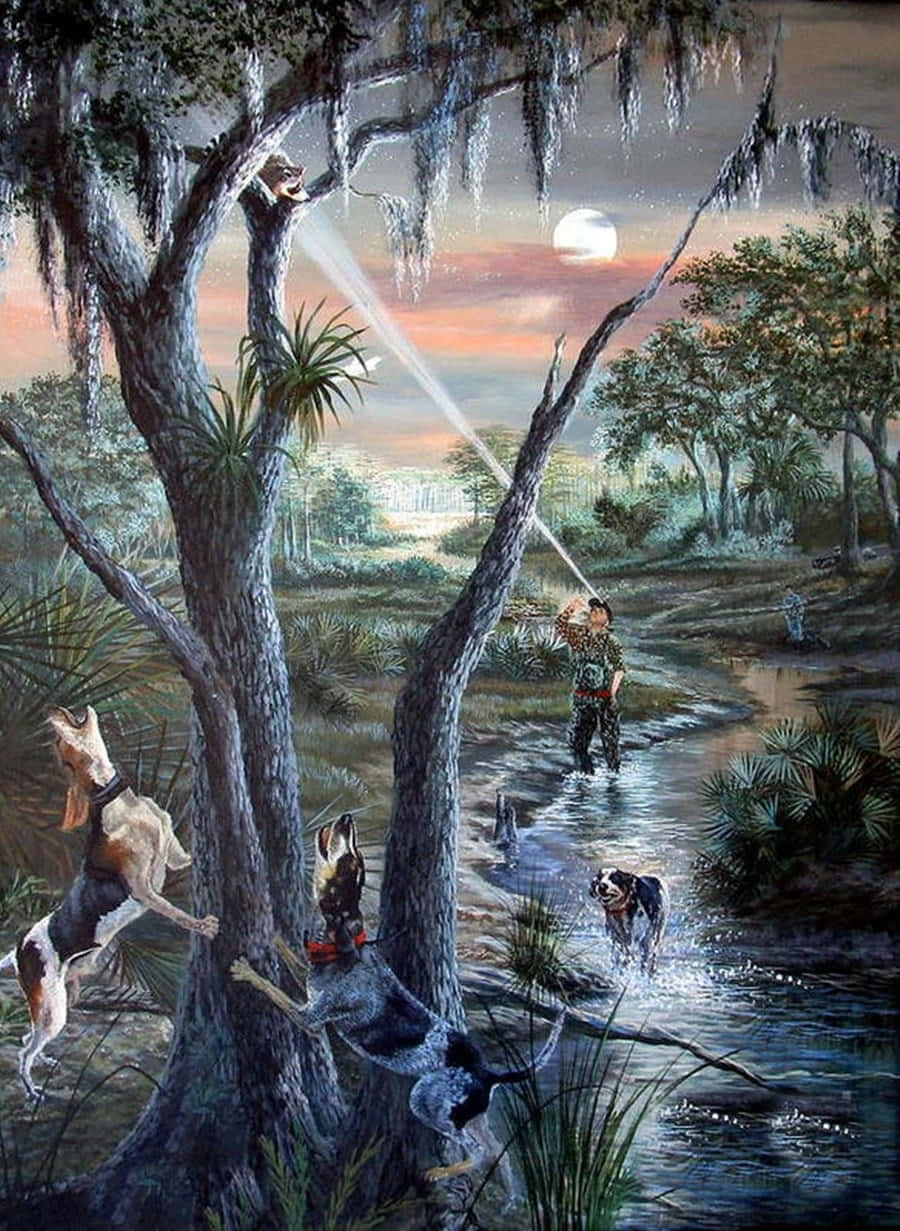 Coon Hunting Painting Wallpaper