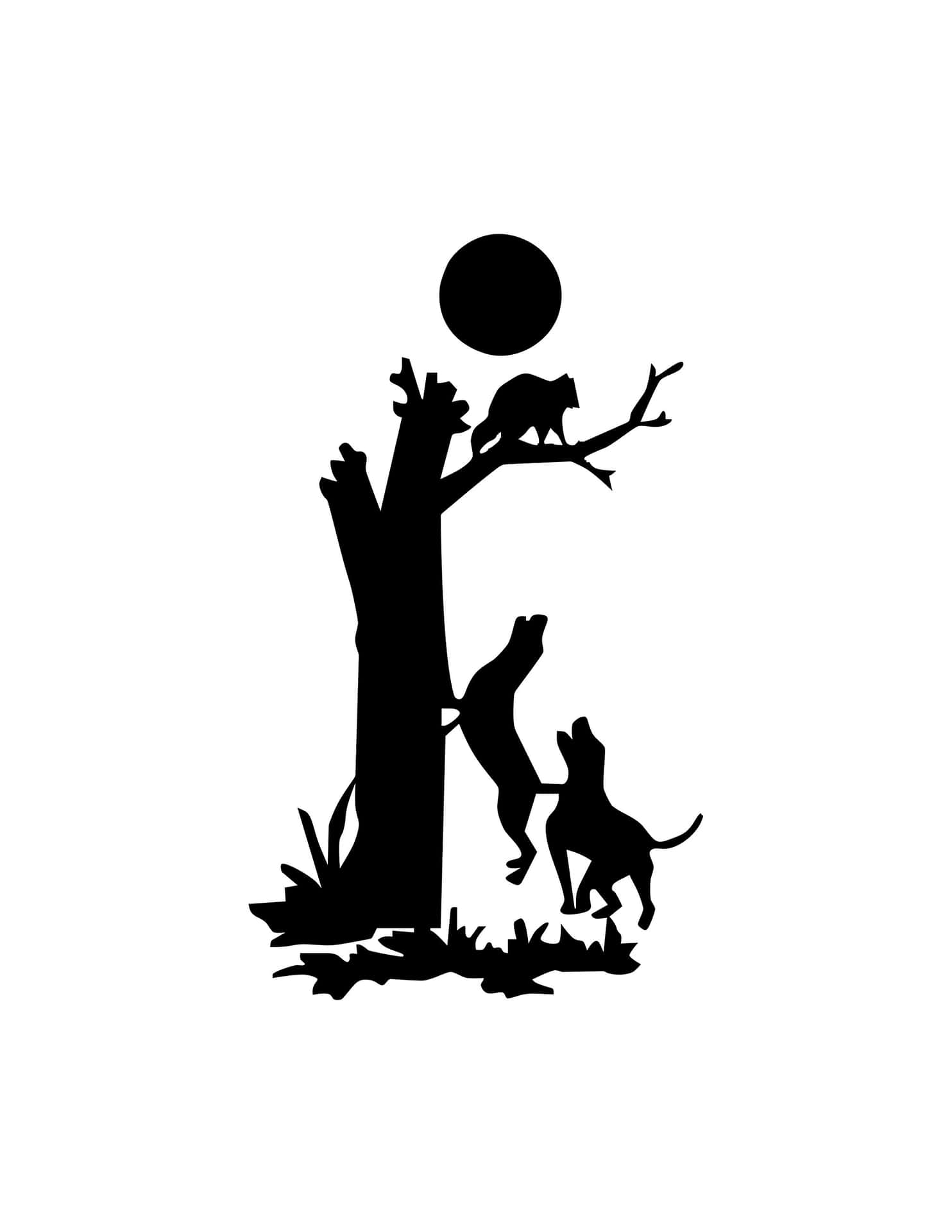 Coon Hunting Black Silhouette Drawing Wallpaper