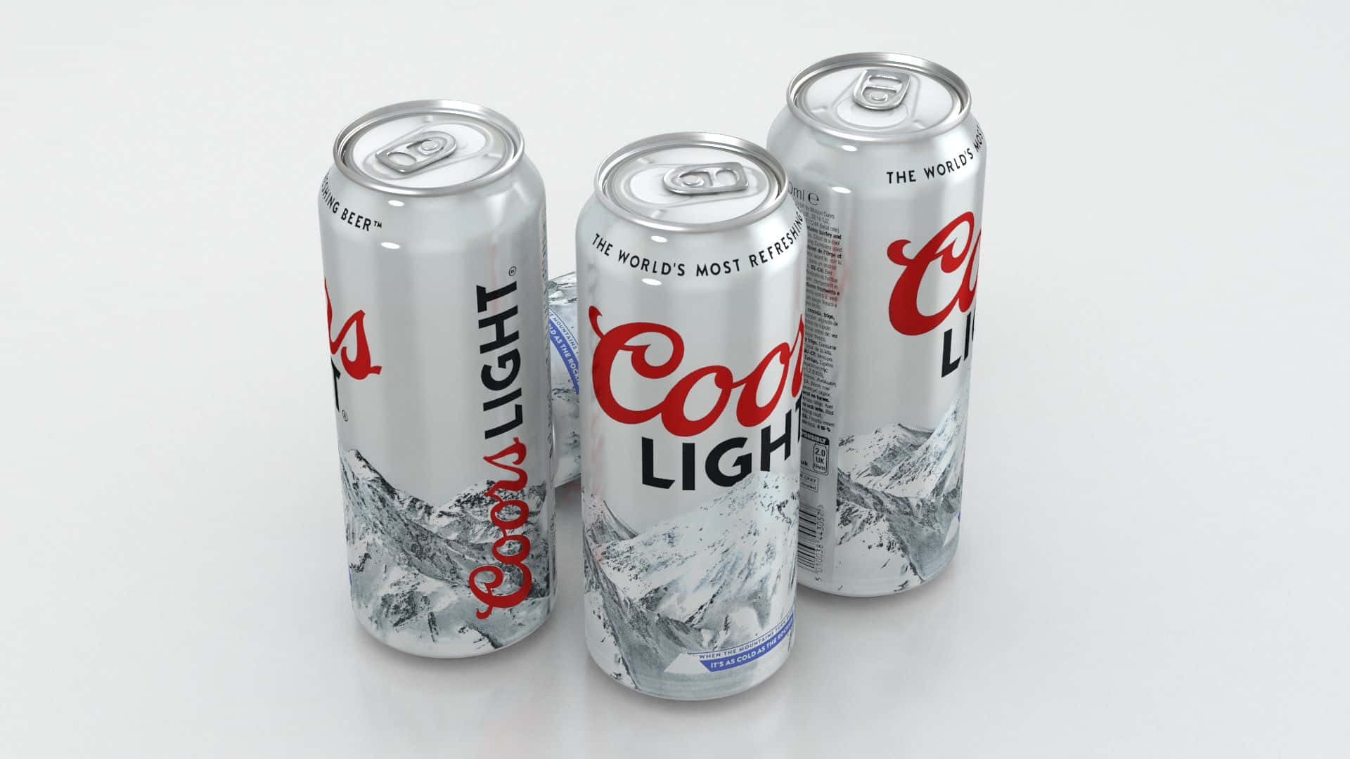 Three Coors Light Beer Cans Lain On A White Surface Wallpaper