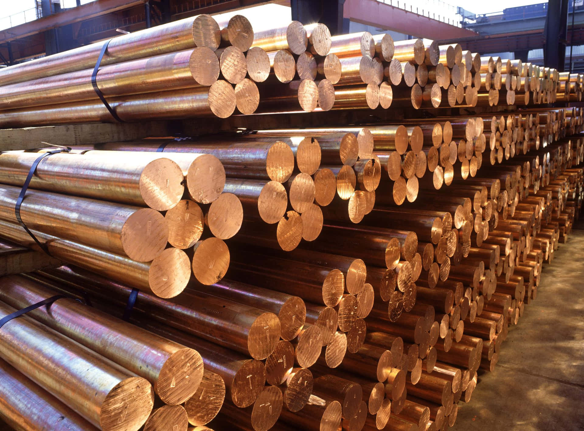Copper Rods Stockpile Warehouse Wallpaper