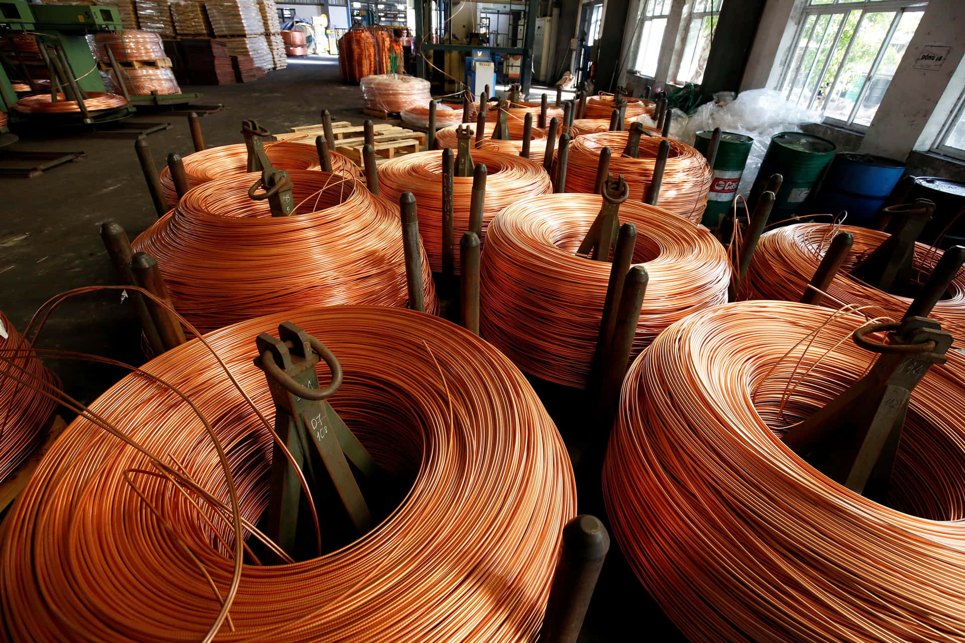 Copper Wire Coils Industrial Setting Wallpaper