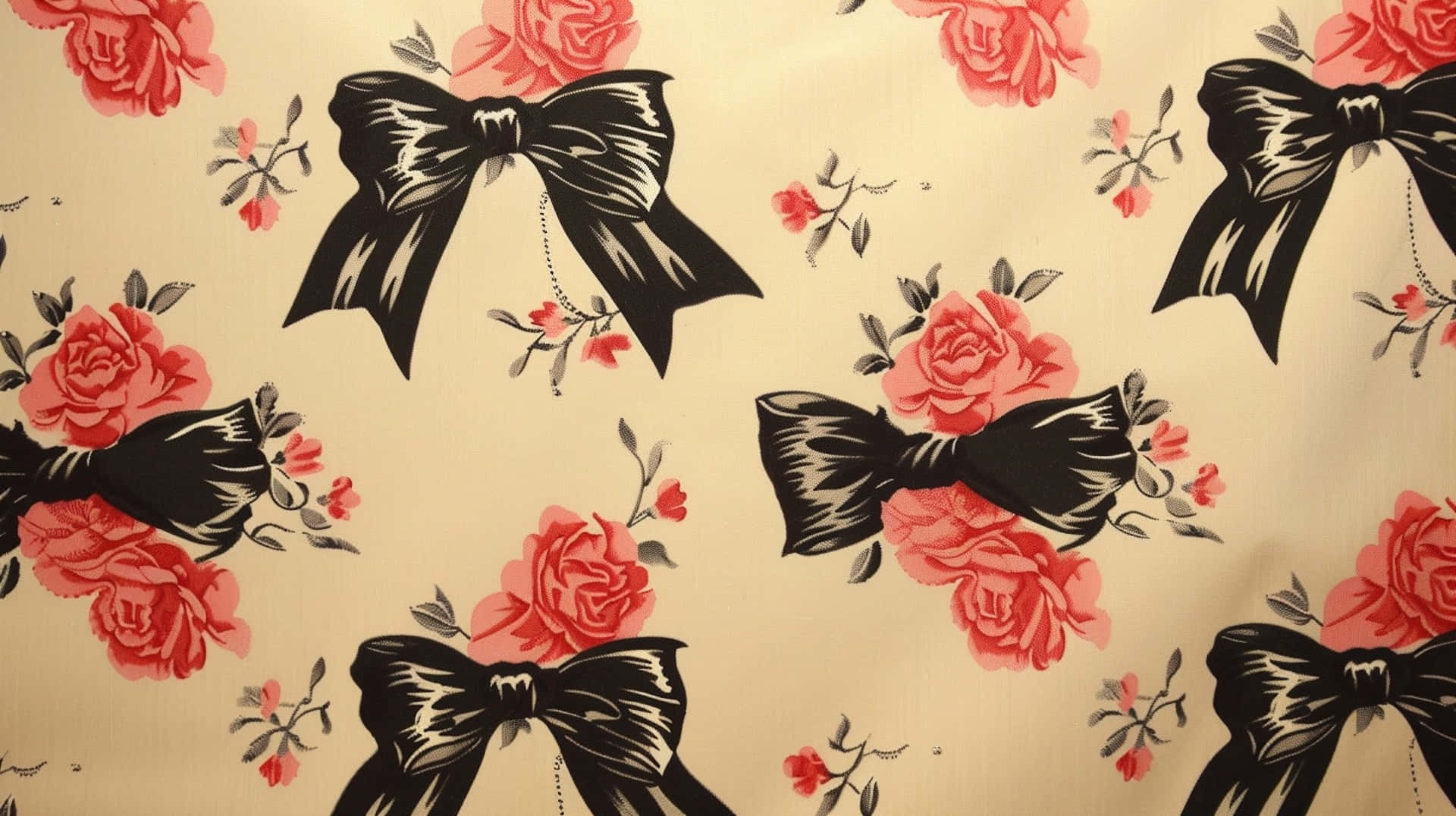 Coquette Bowand Rose Pattern Wallpaper