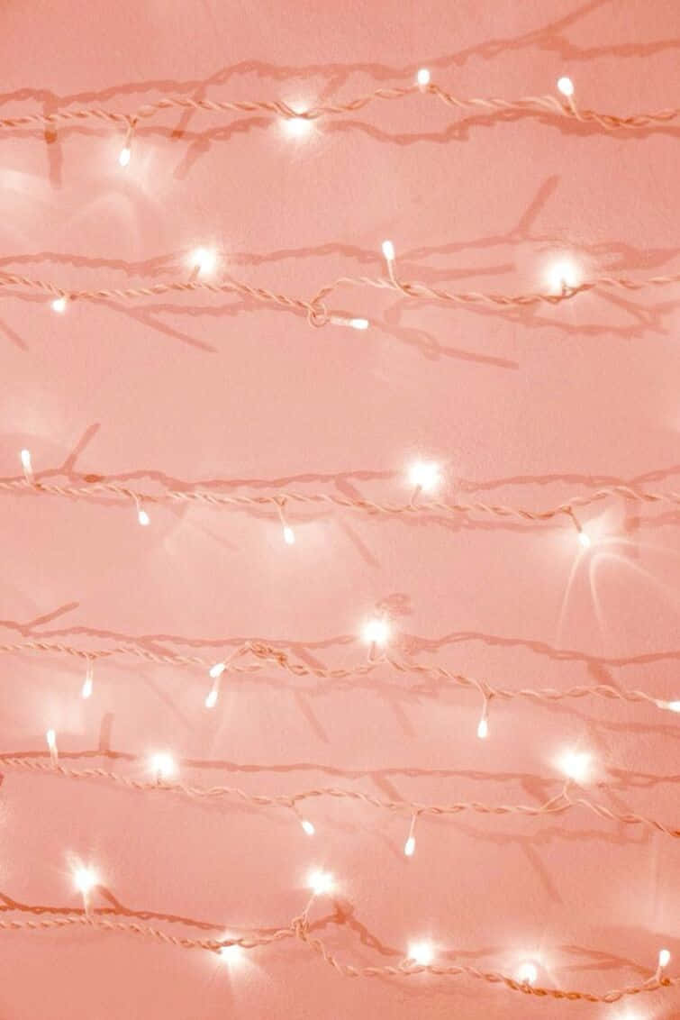 Coral Glow String Lights Aesthetic Wallpaper