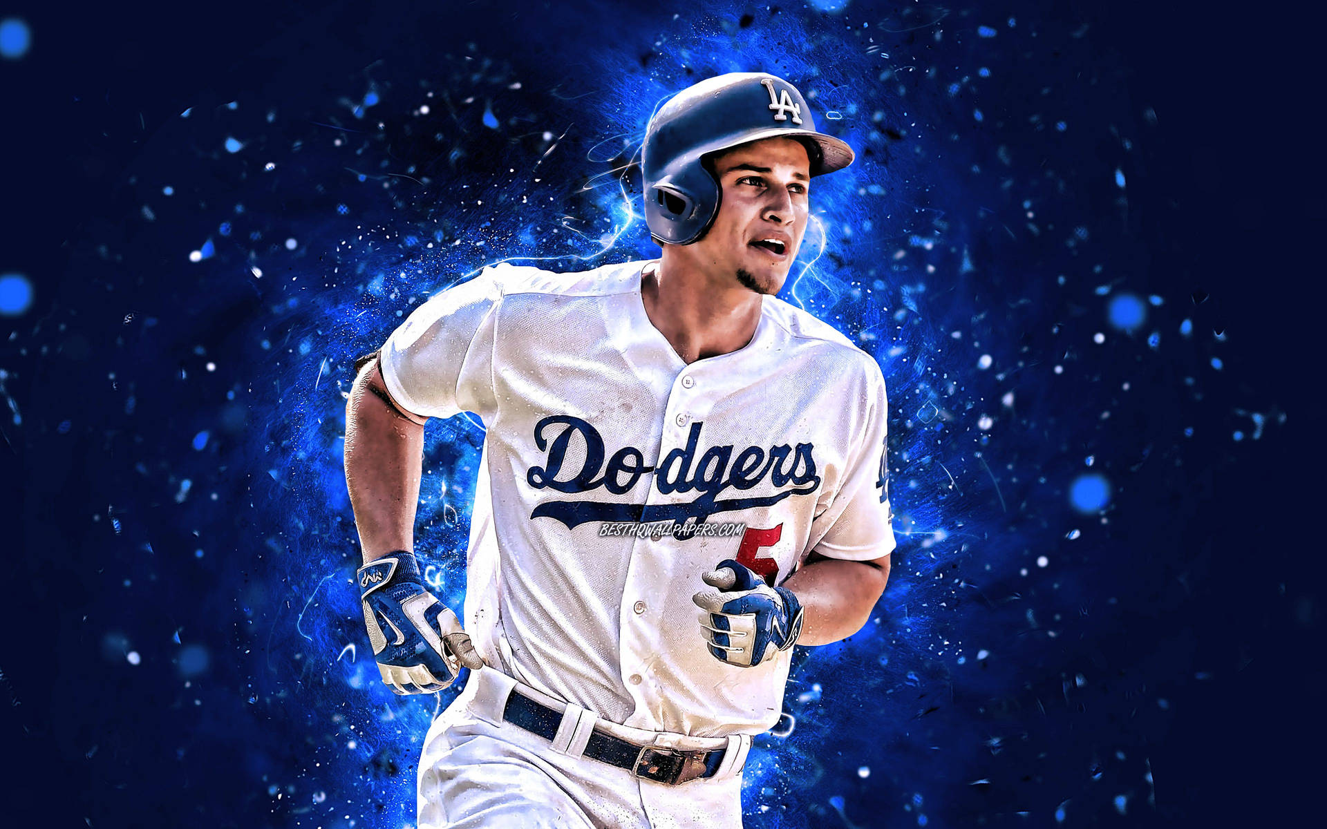 Corey Seager Running With Blue Lights Wallpaper
