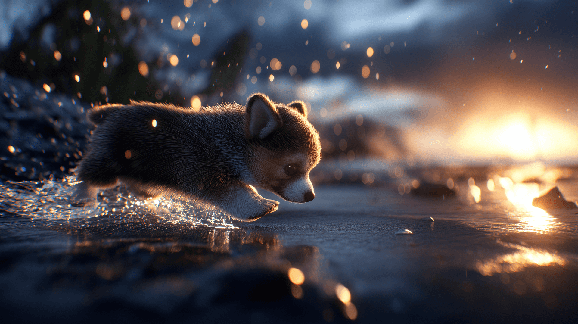 Corgi On Beach At Sunset Wallpaper