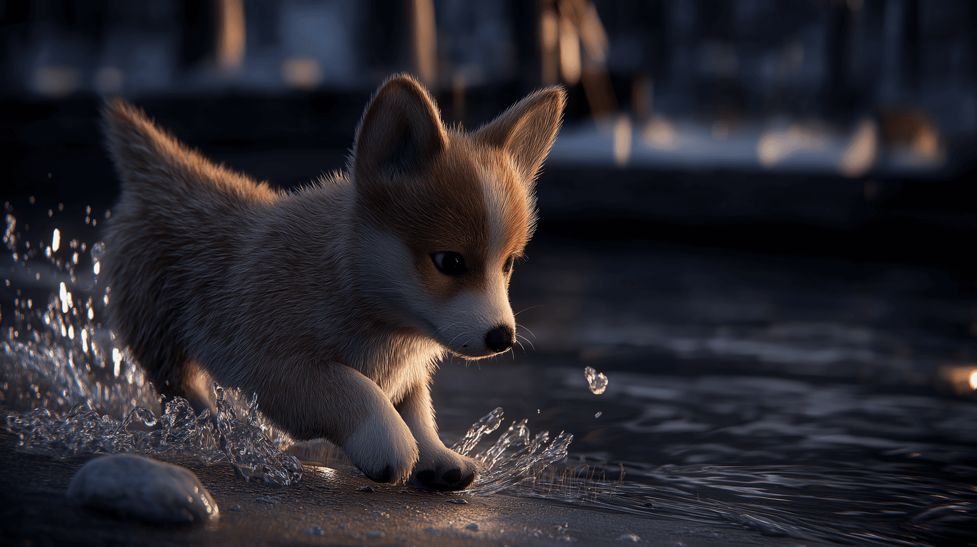 Corgi On Beach At Sunset Wallpaper