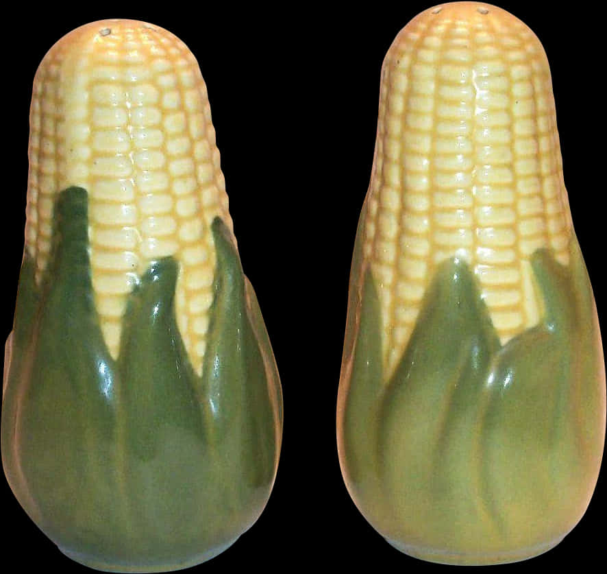 Corn Shaped Ceramic Saltand Pepper Shakers PNG