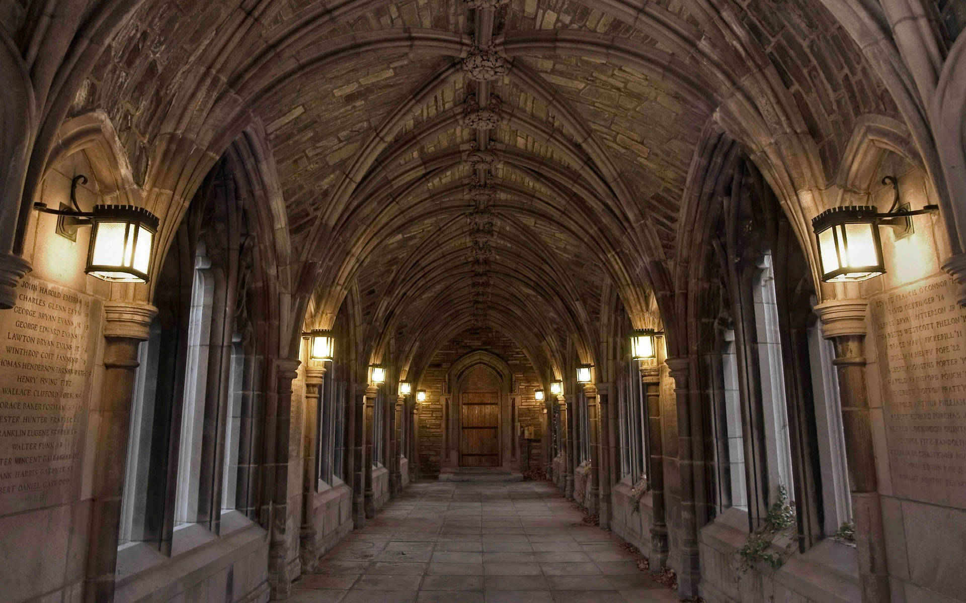 Majestic Medieval Hallway at Cornell University Wallpaper