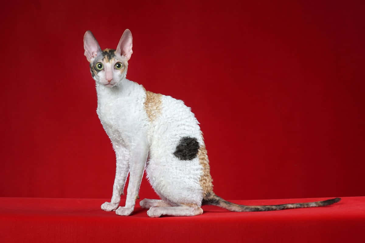 Playful Cornish Rex cat leaping in the air Wallpaper