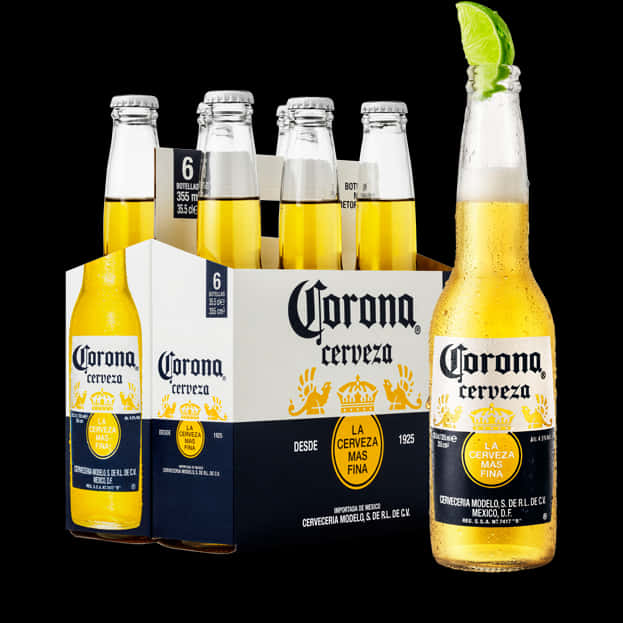 Corona Beer Bottlesand Packwith Lime PNG