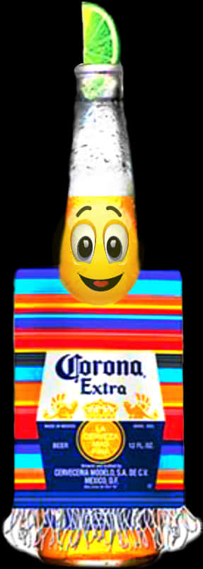 Corona Beer Bottlewith Limeand Emoji Face PNG