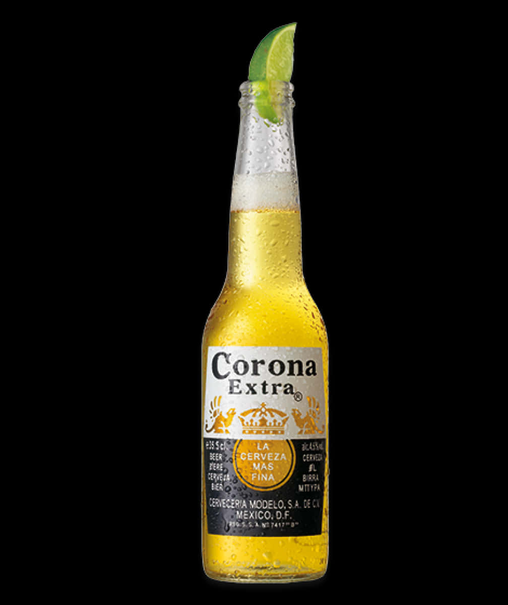 Corona Extra Beer Bottlewith Lime Wedge PNG