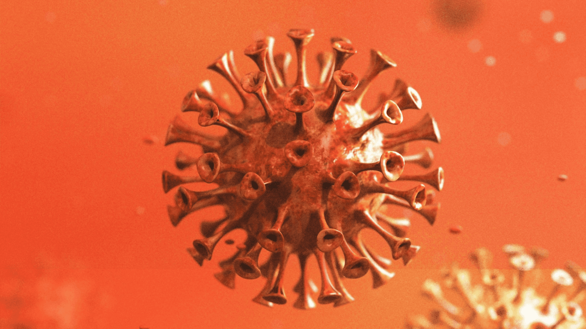 Icoronaviruses Stanno Volando In Un Sfondo Arancione.