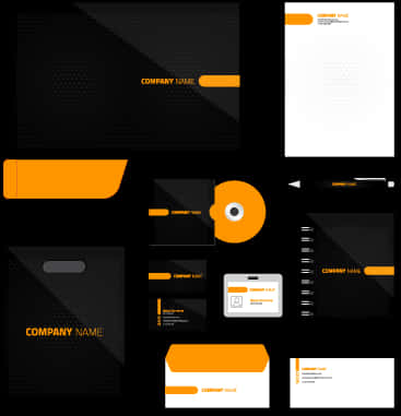 Corporate Stationery Design Set Black Orange PNG