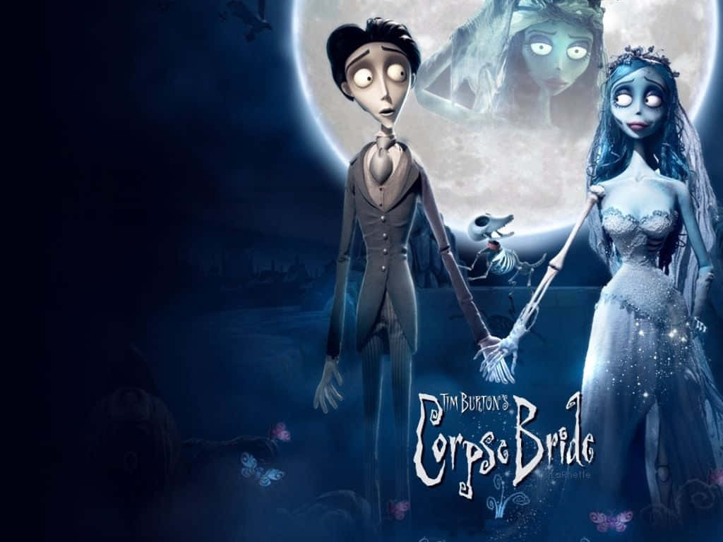 Enchanting Corpse Bride and her groom in a magical forest