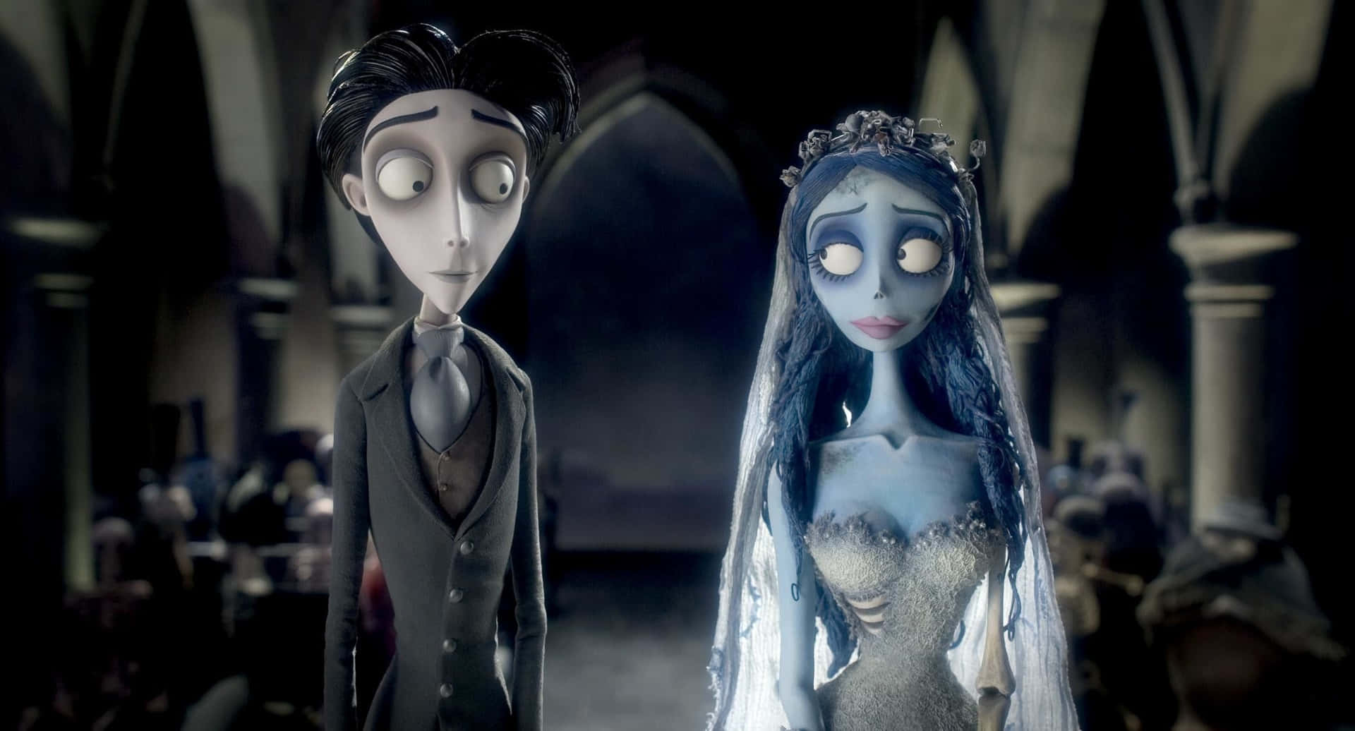 Enchanting Corpse Bride with her blue-haired companion in the mysterious moonlight