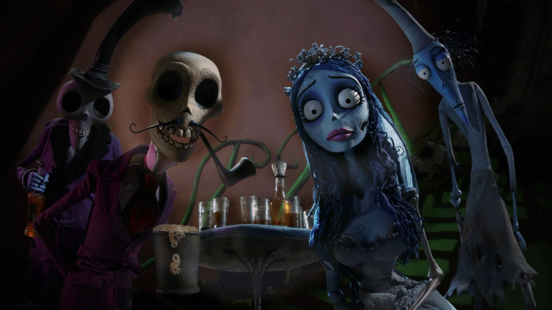 Corpse Bride Emily And Skeleton Friends Wallpaper