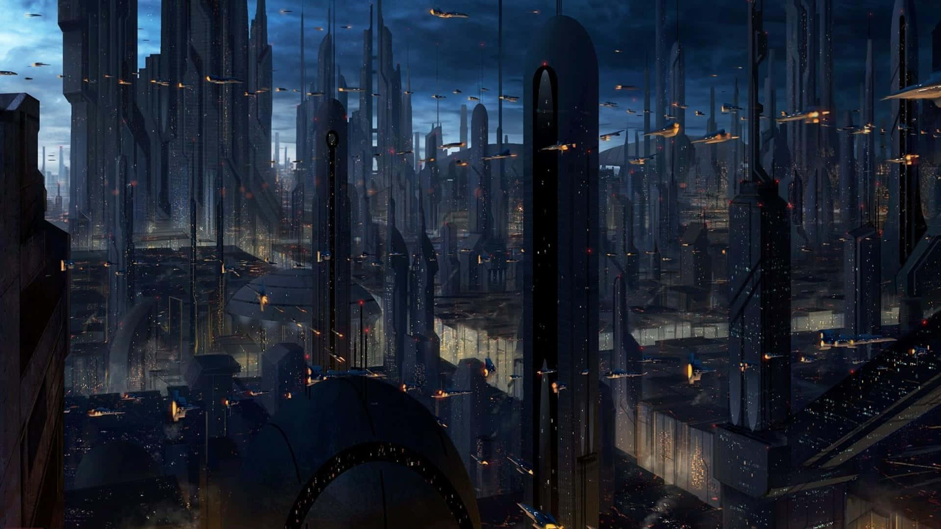 Coruscant cityscape - a view of the heart of the Galactic Empire Wallpaper