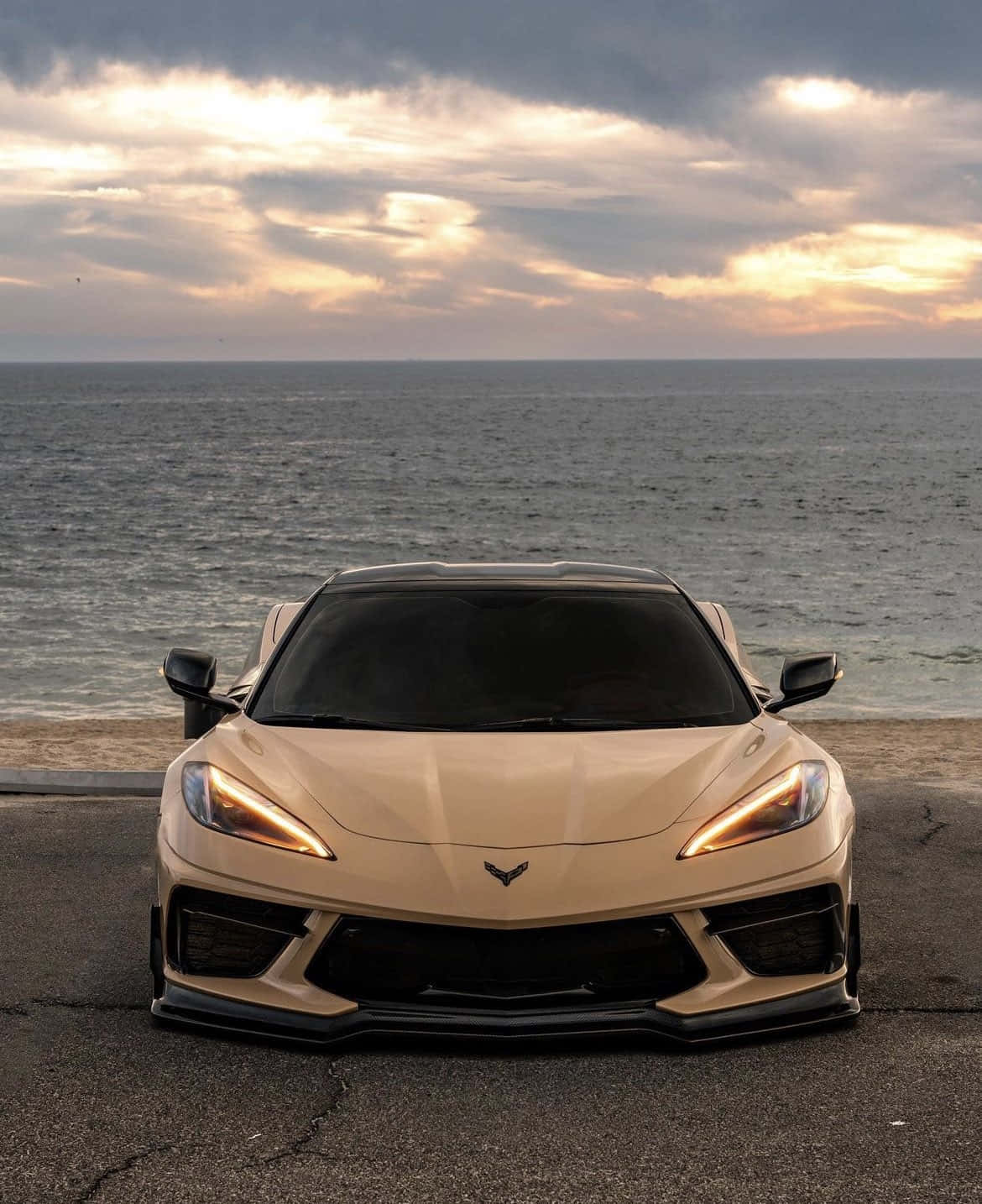 Corvette C8 Sunset Seafront Wallpaper