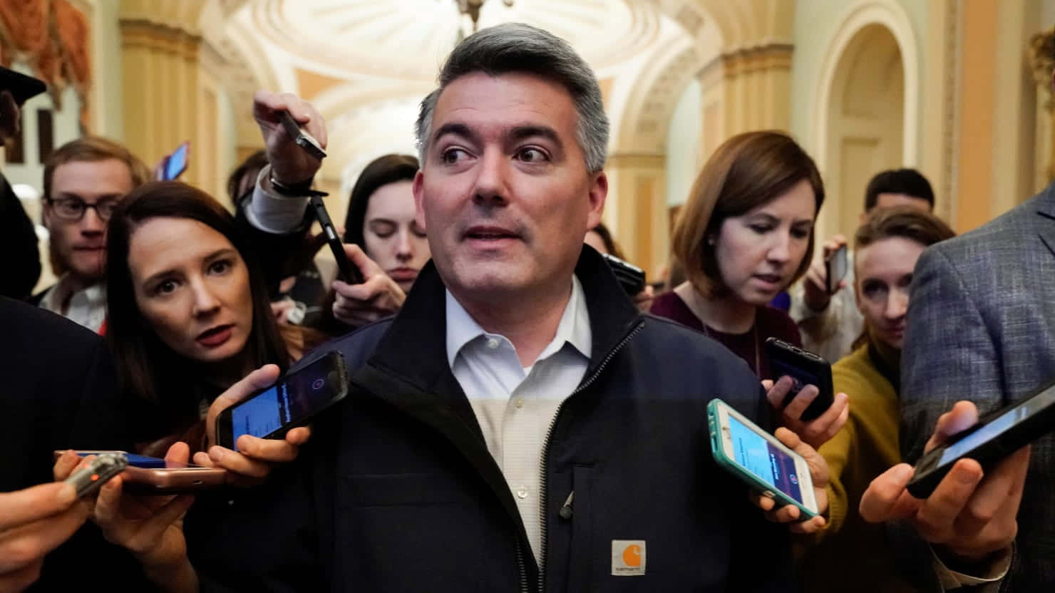 Cory Gardner During A Press Conference Wallpaper