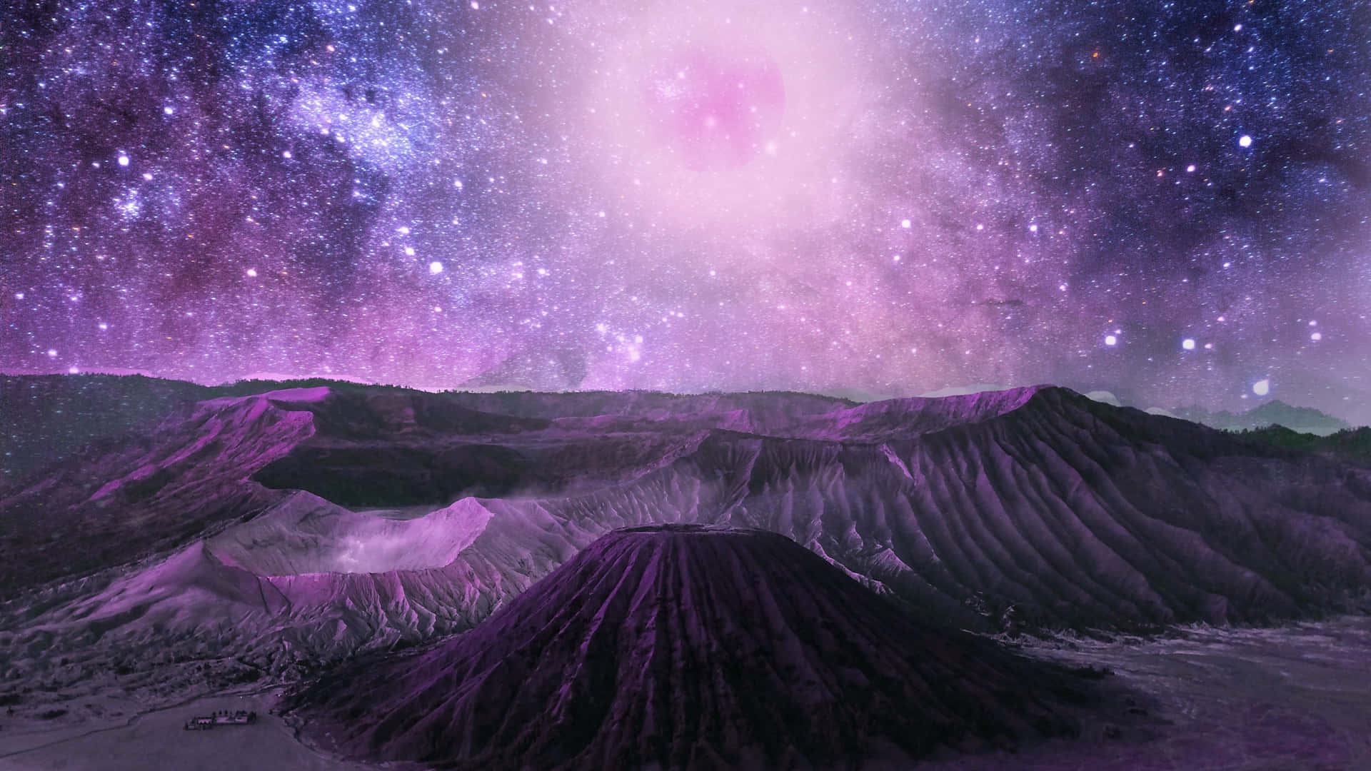 Cosmic Purple Mountains 4k Wallpaper