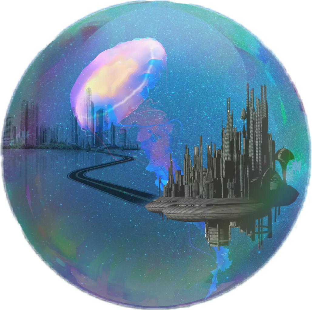 Cosmic Bubble Cityscape PNG