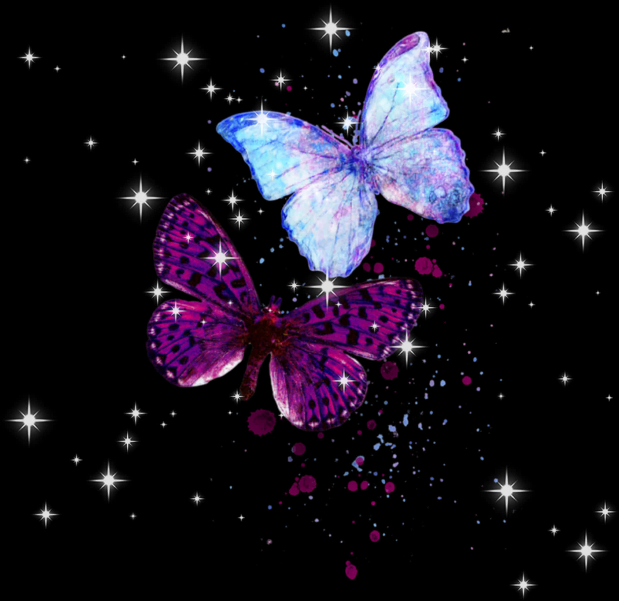 Cosmic Butterflies Starry Backdrop PNG