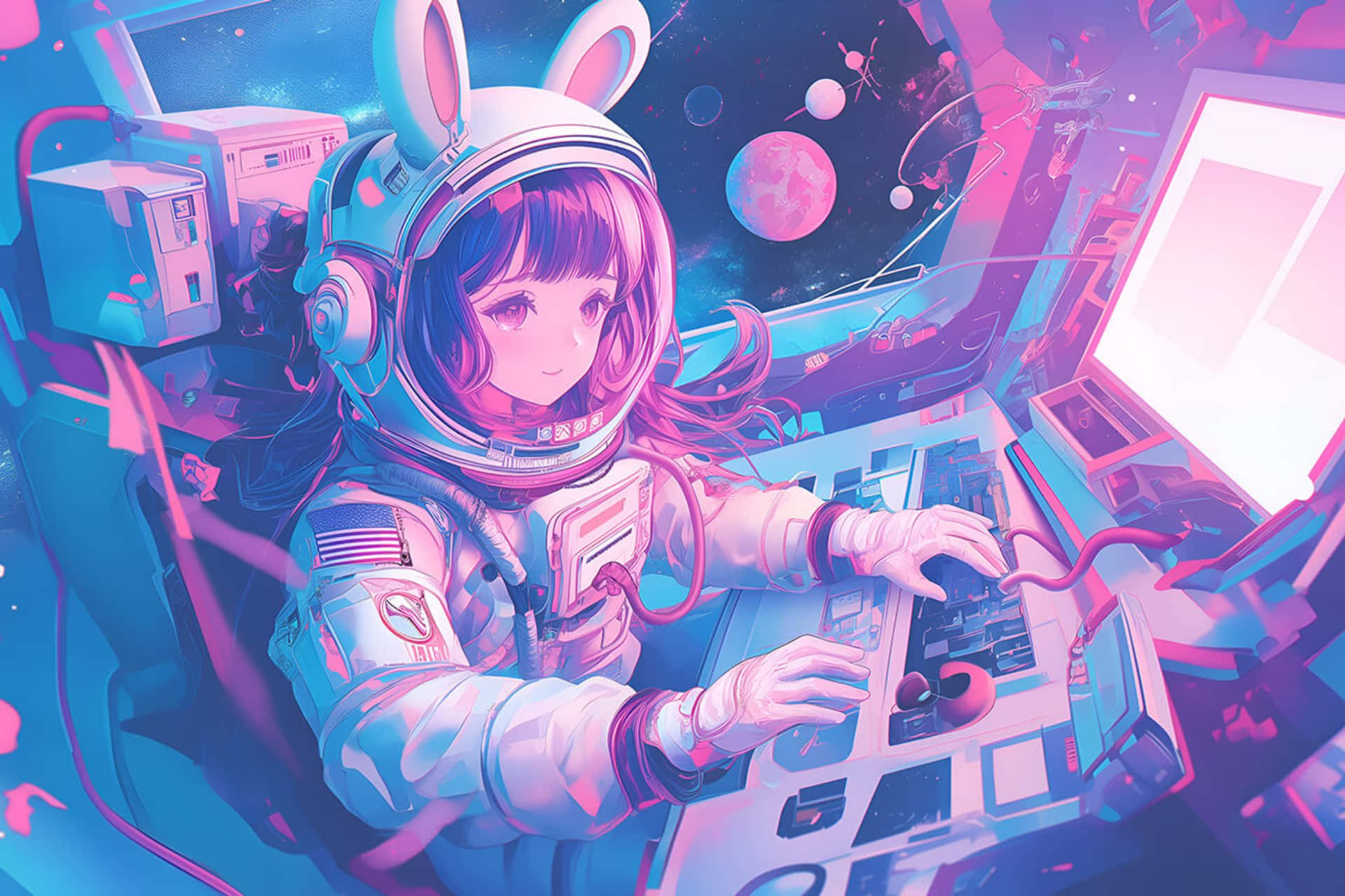 Cosmic Commander Anime Astronaut Wallpaper