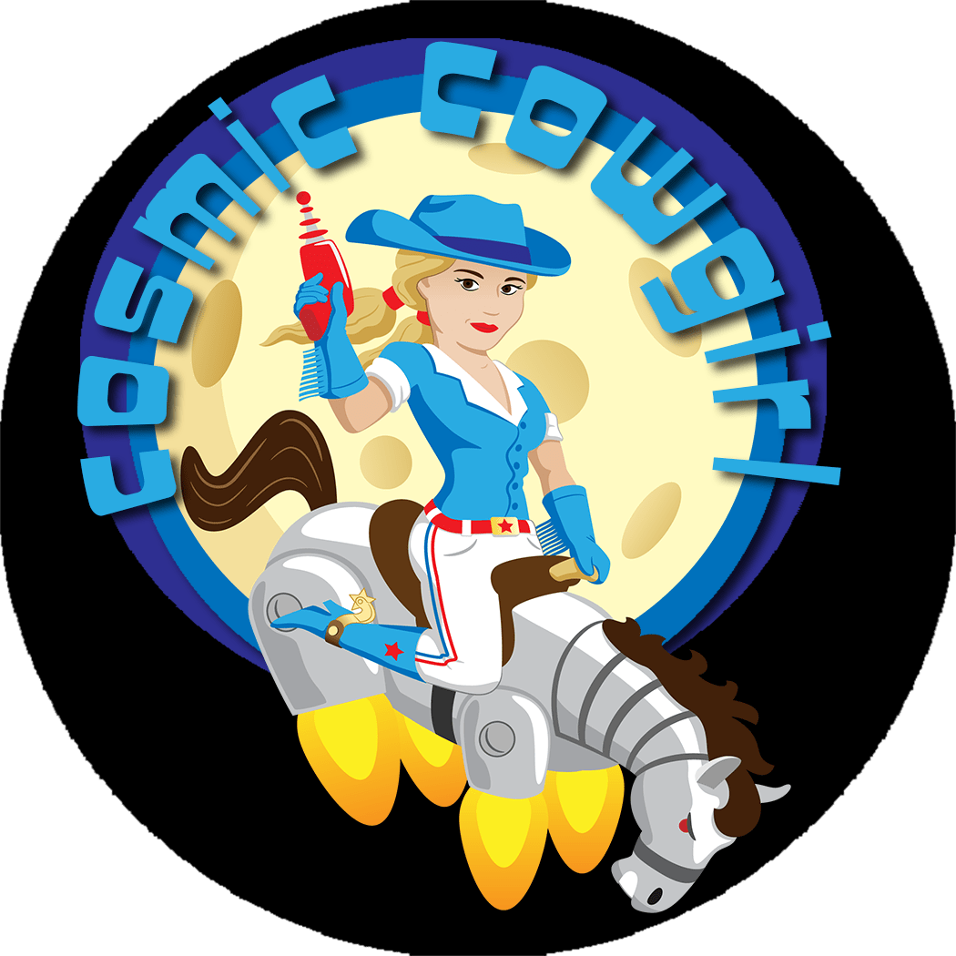 Cosmic Cowgirl Riding Rocket Horse PNG