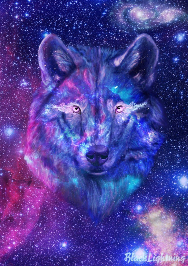 Cosmic Cute Wolf Wallpaper
