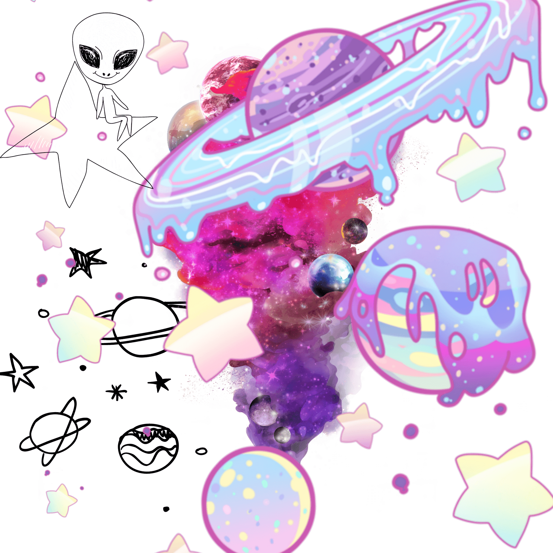 Cosmic Drip Alienand Donuts PNG
