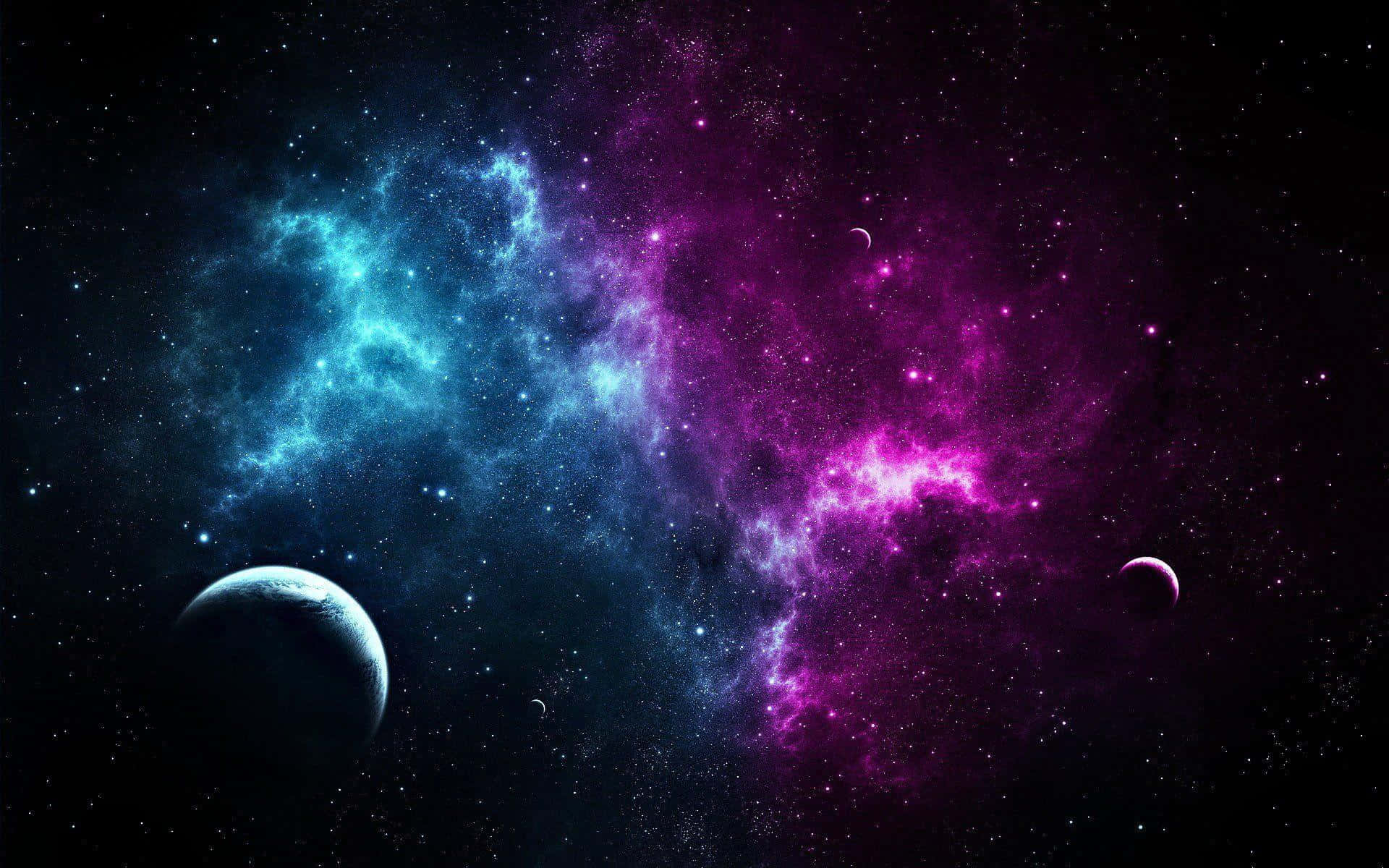 Cosmic Duality Blueand Purple Nebula Wallpaper