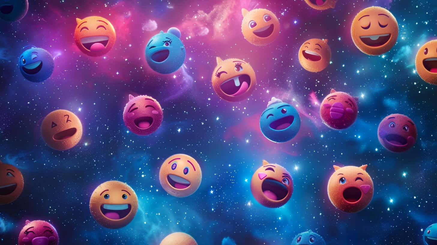 Cosmic Emojis Floatingin Space Wallpaper