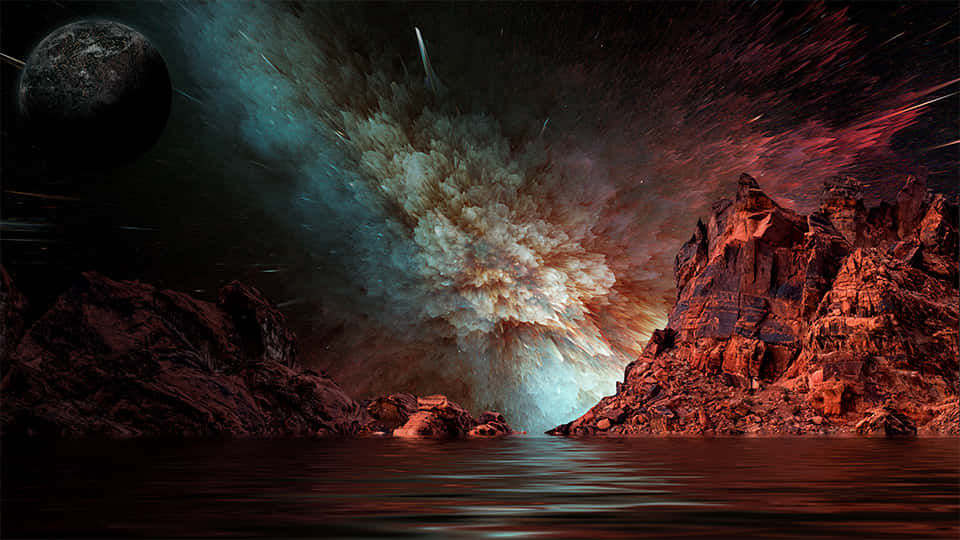 Cosmic_ Explosion_ Over_ Alien_ Waters.jpg Wallpaper