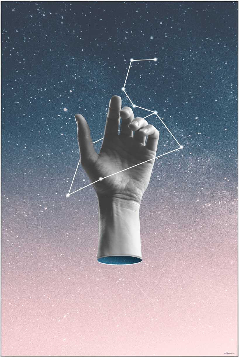 Cosmic Hand Constellation Surreal Art PNG