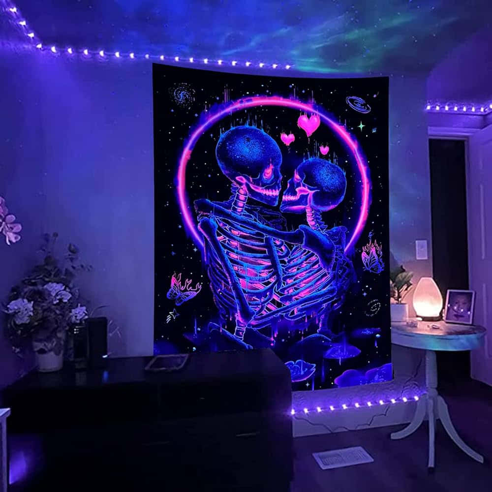 Cosmic Love Skeletons Tapestry Wallpaper