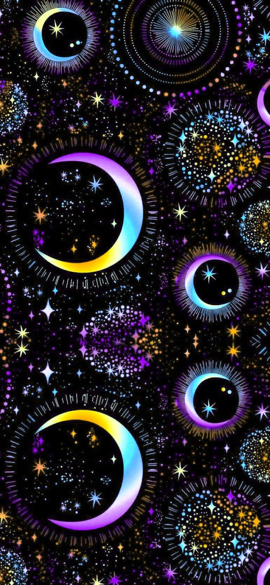 Cosmic_ Moons_and_ Stars_ Pattern Wallpaper