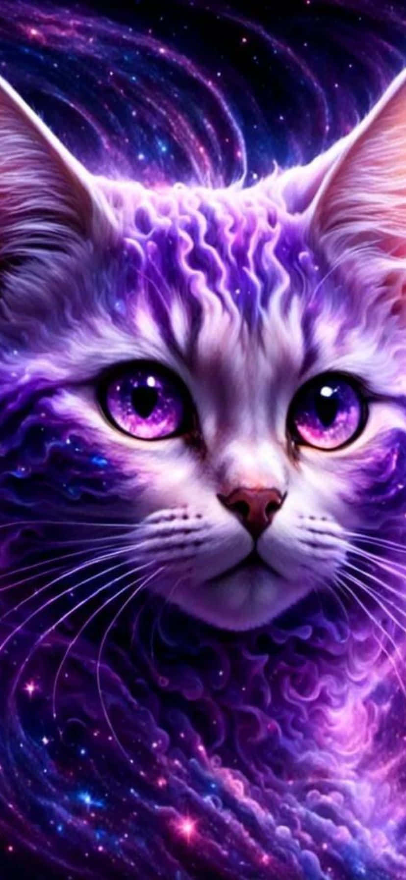 Cosmic Purple Cat Fantasy Art Wallpaper