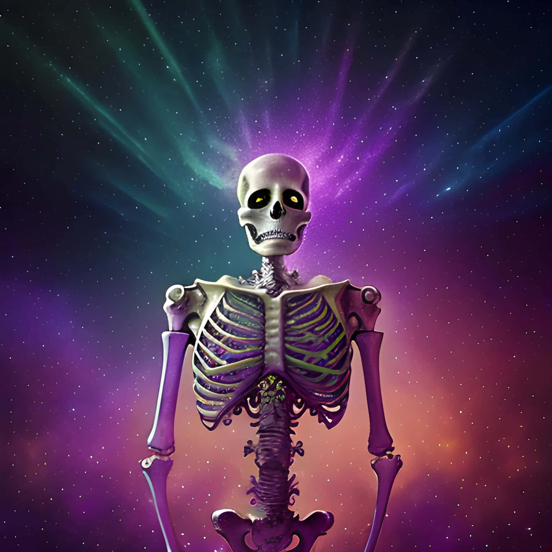 Cosmic Purple Skeleton Art Wallpaper