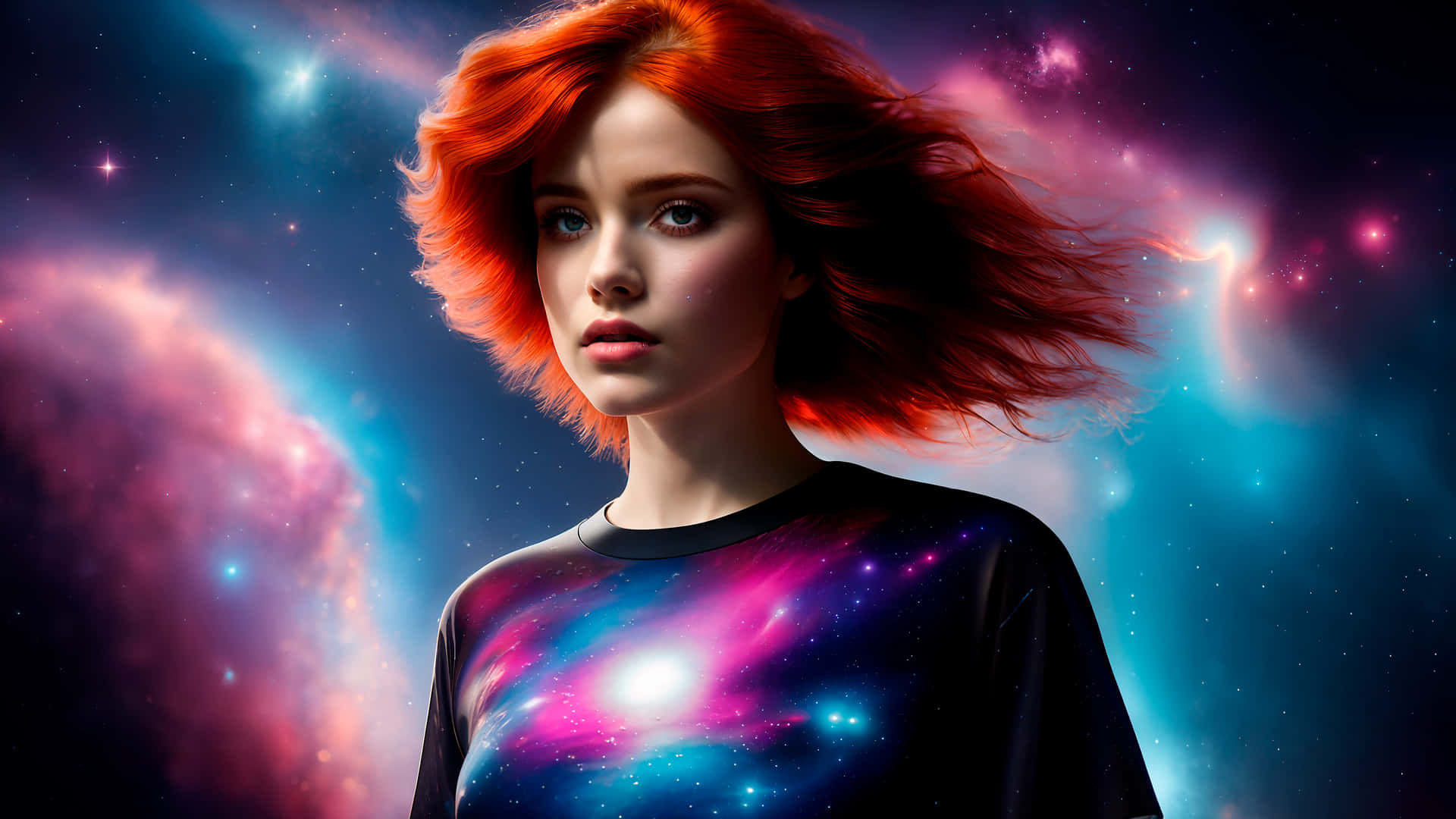 Cosmic Redhead Teenager Wallpaper