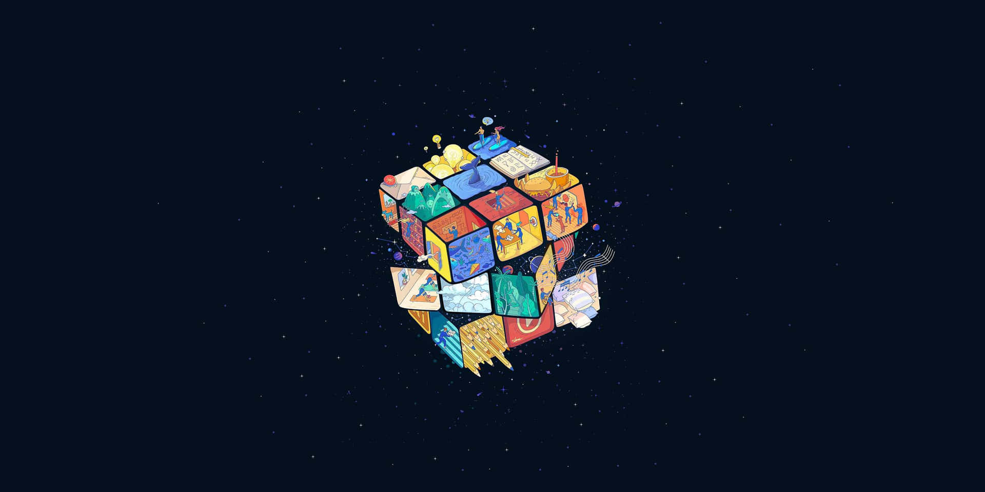 Cosmic Rubiks Cube Artwork Wallpaper