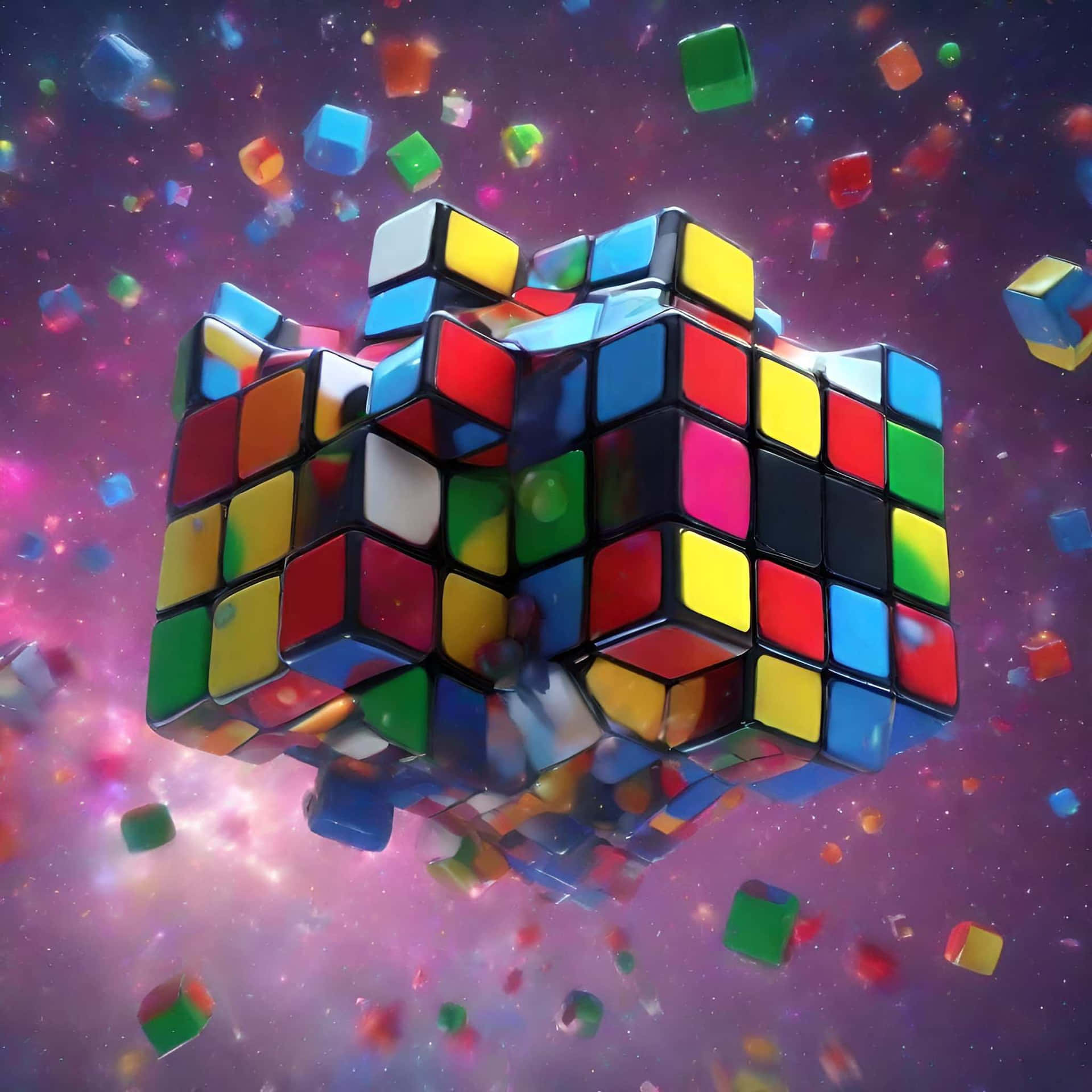 Cosmic Rubiks Cube Explosion Wallpaper