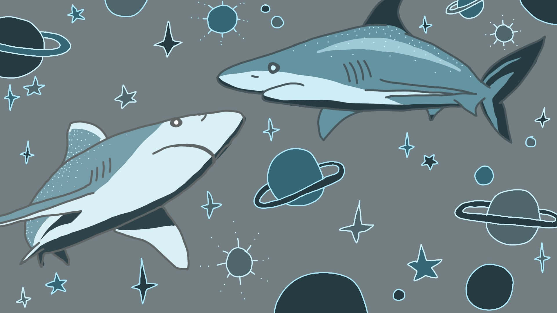 Cosmic Sharks Illustration Wallpaper