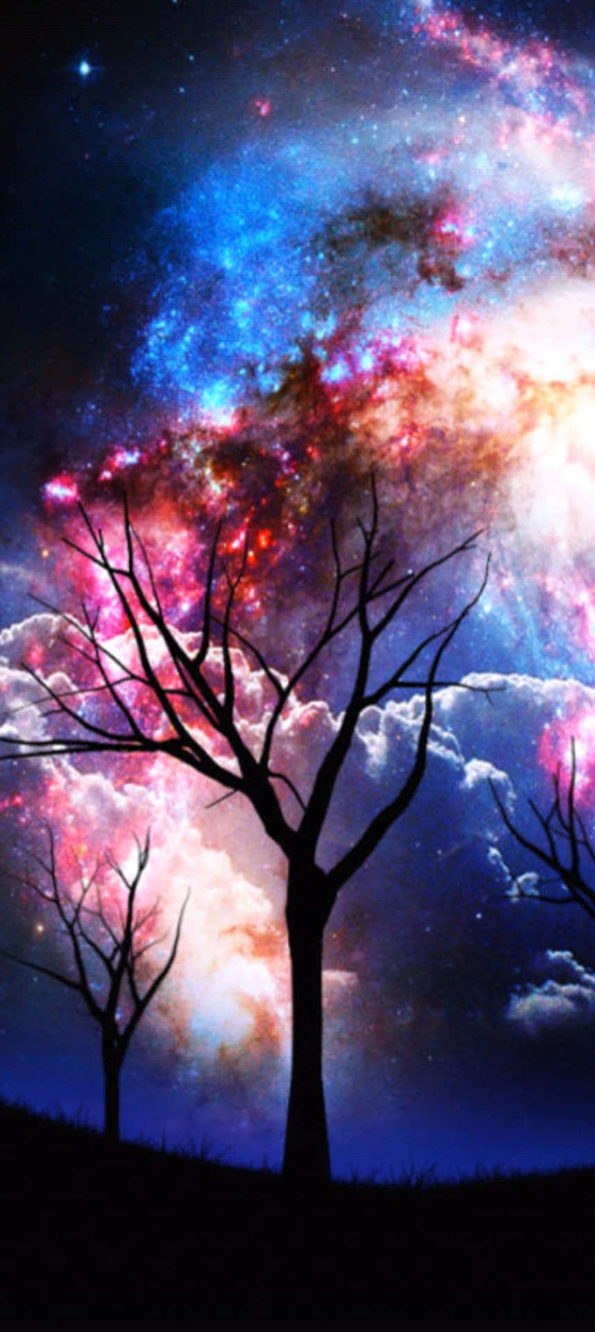 Cosmic_ Silhouette_ Trees Wallpaper
